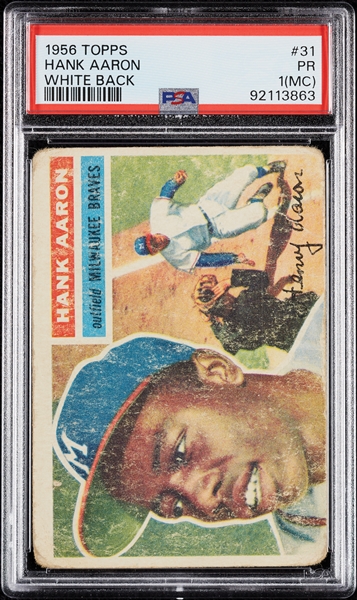 1956 Topps Hank Aaron White Back No. 31 PSA 1 (MC)