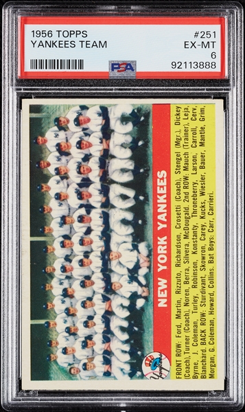 1956 Topps Yankees Team No. 251 PSA 6