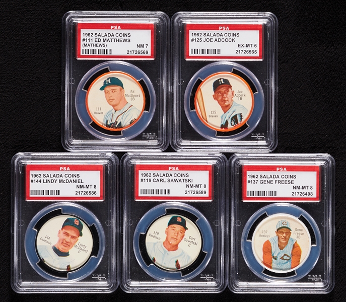 1962 Salada and 1964 Topps Coins, 5 PSA Slabs (13)