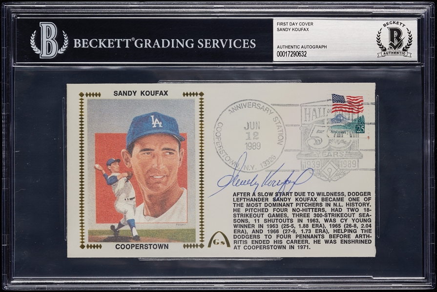 Sandy Koufax Signed Cooperstown FDC (BAS)