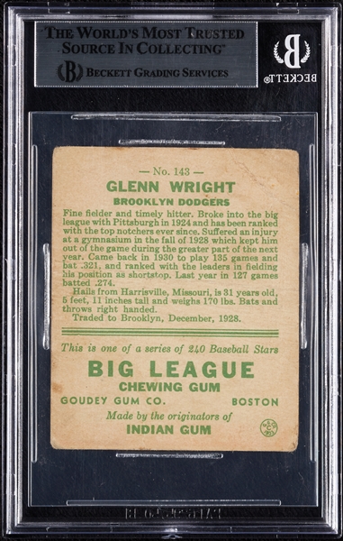 Glenn Wright Signed 1933 Goudey No. 143 (BAS)