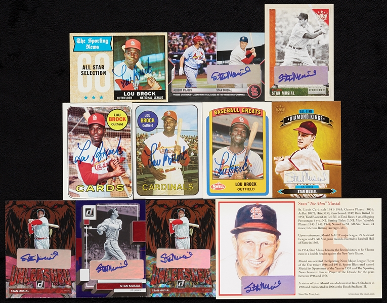 St. Louis Cardinals HOFers Signed Trading Card Group with Brock, Musial (20)