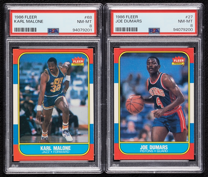 1986 Fleer Karl Malone & Joe Dumars PSA 8 Graded Pair (2)