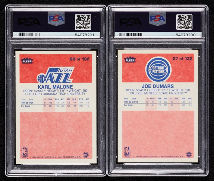 1986 Fleer Karl Malone & Joe Dumars PSA 8 Graded Pair (2)