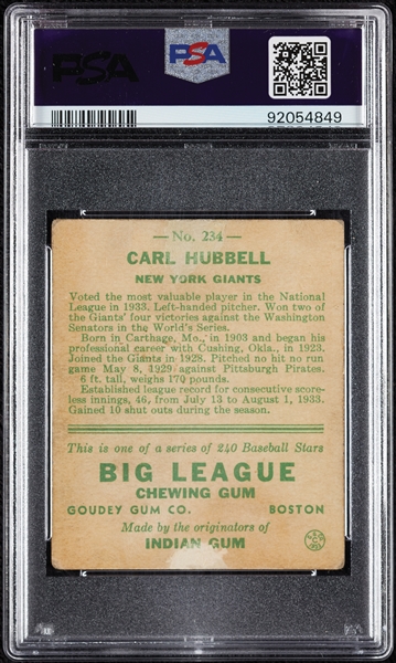 1933 Goudey Carl Hubbell No. 234 PSA 1.5