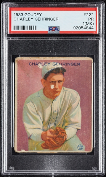 1933 Goudey Charlie Gehringer No. 222 PSA 1 (MK)