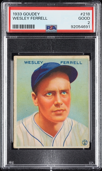 1933 Goudey Wesley Ferrell No. 218 PSA 2