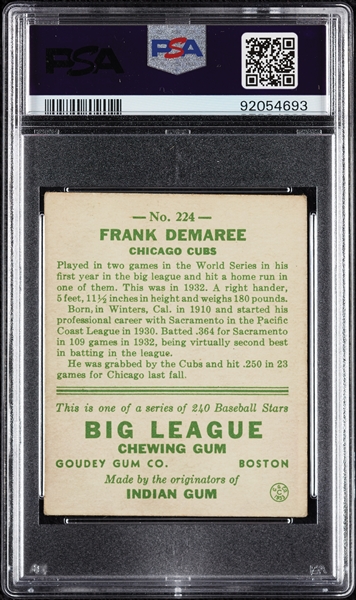 1933 Goudey Frank Demaree No. 224 PSA 3