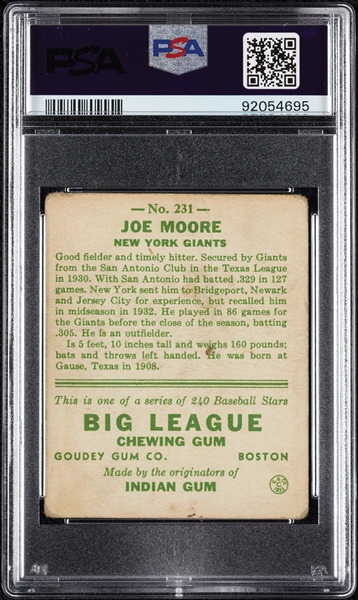 1933 Goudey Joe Moore No. 231 PSA 1