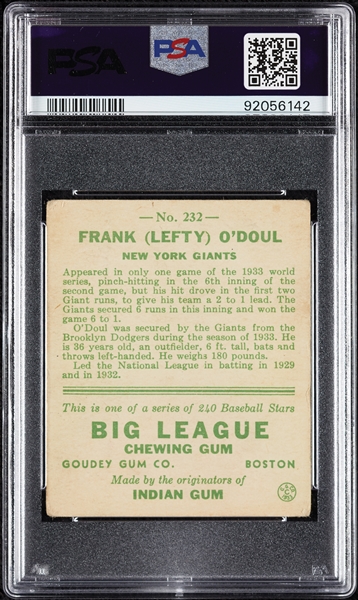 1933 Goudey Lefty O'Doul No. 232 PSA 1.5