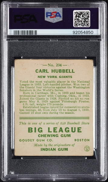 1933 Goudey Carl Hubbell No. 234 PSA 1.5 (MK)