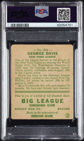 1933 Goudey George Davis No. 236 PSA 1.5