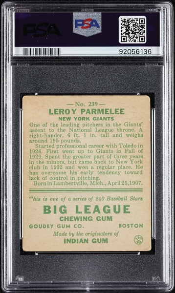 1933 Goudey Leroy Parmelee No. 239 PSA 3 (MK)