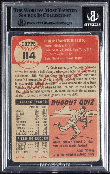 Phil Rizzuto Signed 1953 Topps No. 114 (BAS)