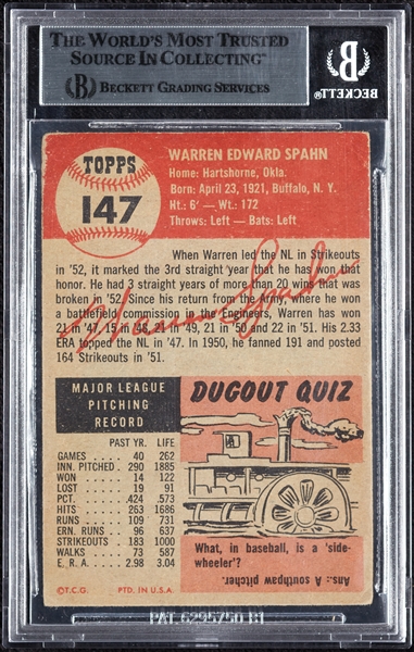 Warren Spahn Signed 1953 Topps No. 147 (BAS)