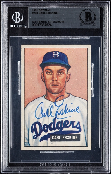 Carl Erskine Signed 1951 Bowman RC No. 260 (BAS)