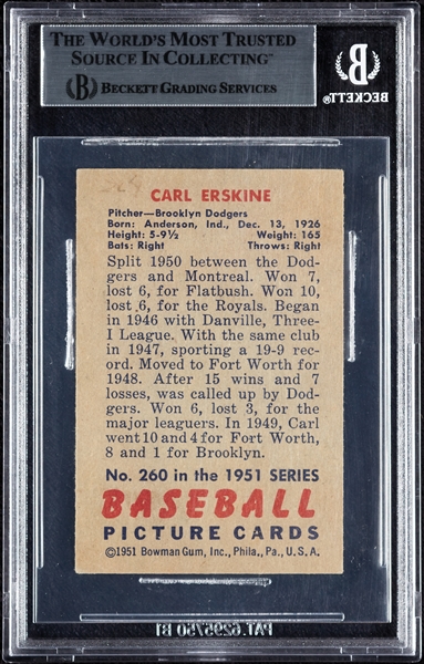 Carl Erskine Signed 1951 Bowman RC No. 260 (BAS)