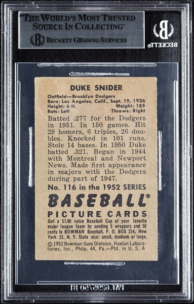 Duke Snider Signed 1952 Bowman No. 116 (BAS)