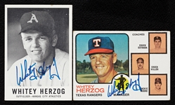 Whitey Herzog Signed 1960 Leaf & 1973 Topps Pair (2)