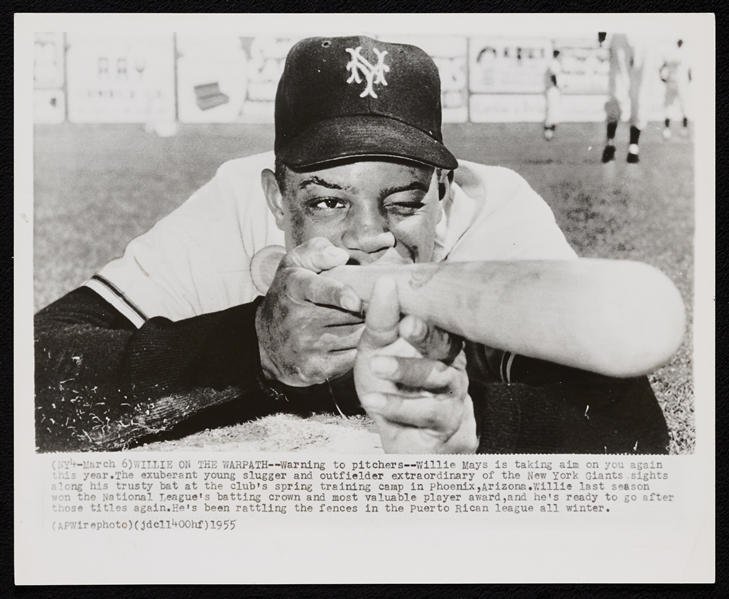 1955 Willie Mays Type 1 Wire Photo