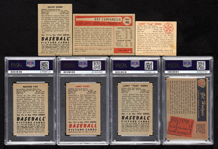 1950-55 Bowman Baseball HOFer Group, Four HOF Slabs, 1952 Berra No. 1 (7)