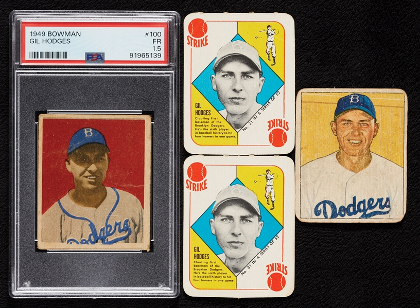 Early 1950s Topps and Bowman Gil Hodges Cards, 1949 Bowman RC in PSA 5 (4)