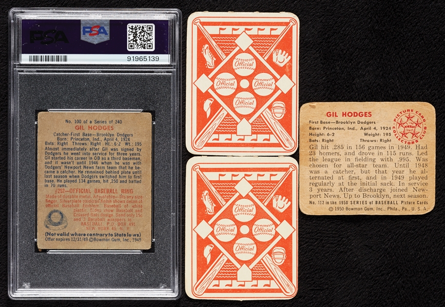 Early 1950s Topps and Bowman Gil Hodges Cards, 1949 Bowman RC in PSA 5 (4)