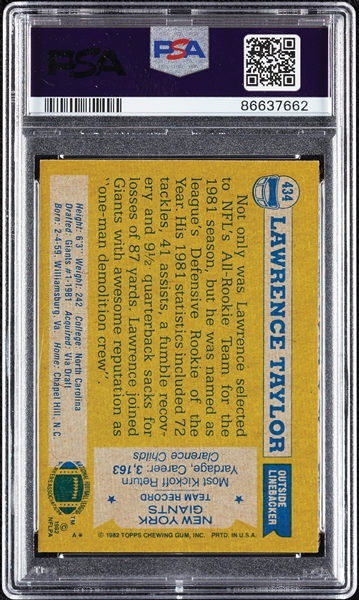 Lawrence Taylor Signed 1982 Topps RC No. 434 (PSA/DNA)