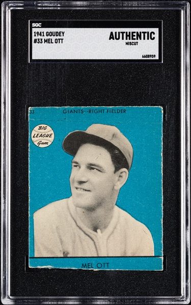 1941 Goudey Mel Ott No. 33 SGC Authentic