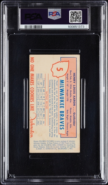 1954 Johnston Cookie Hank Aaron RC No. 5 PSA 1.5
