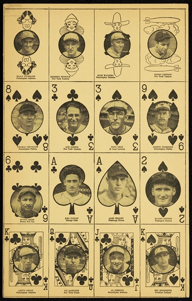 1927 W560 Series Full Black Sheet With Lou Gehrig, Grove, Johnson and Simmons