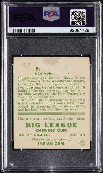 1933 Goudey Mel Ott No. 127 PSA 1 (MK)