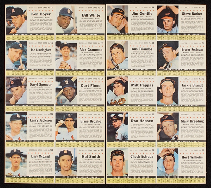 1961 Post Cereal Baseball Uncut Team Sheets Complete Set (16)