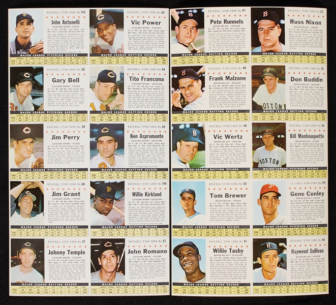 1961 Post Cereal Baseball Uncut Team Sheets Complete Set (16)