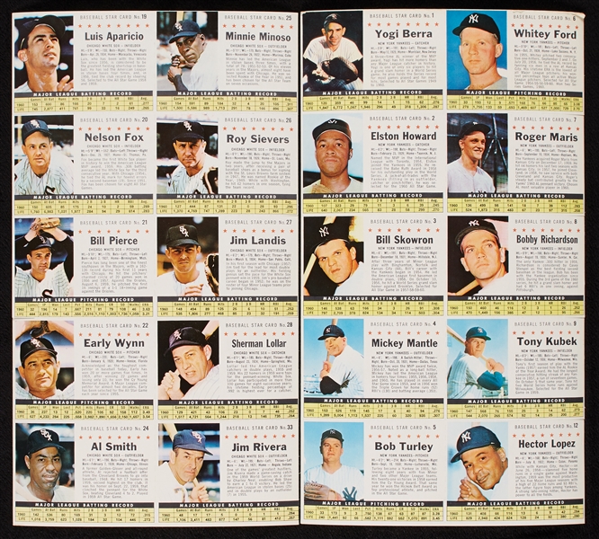 1961 Post Cereal Baseball Uncut Team Sheets Complete Set (16)