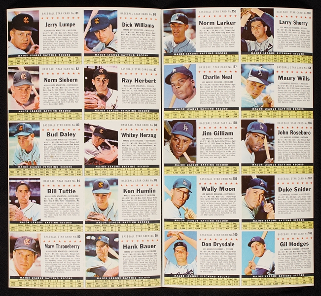 1961 Post Cereal Baseball Uncut Team Sheets Complete Set (16)