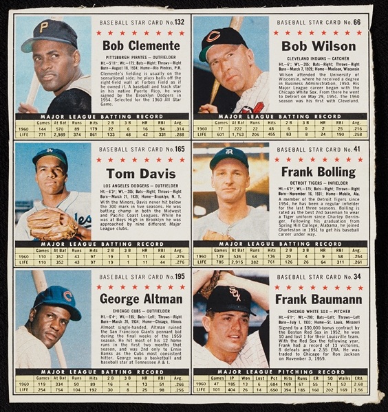 1961 Post Cereal Baseball Partial Set in Complete or Partial Panels (32 Panels – 195 Cards)