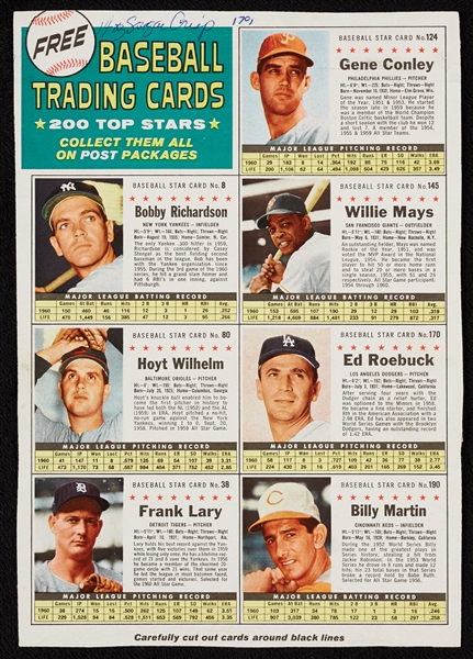 1961 Post Cereal Baseball Partial Set in Complete or Partial Panels (32 Panels – 195 Cards)