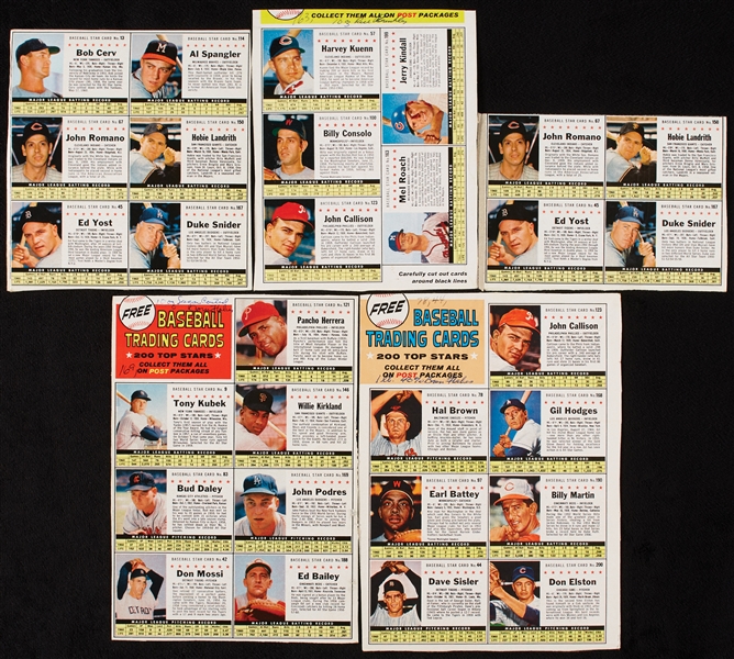 1961 Post Cereal Baseball Partial Set in Complete or Partial Panels (32 Panels – 195 Cards)