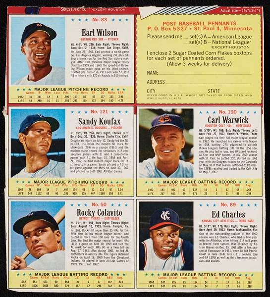 1963 Post Cereal Baseball Near Set in Complete or Partial Panels Plus Album (55 Panels – 296 Cards)
