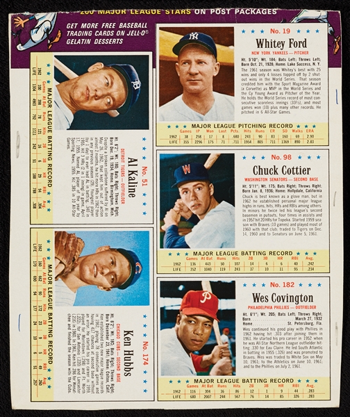 1963 Post Cereal Baseball Near Set in Complete or Partial Panels Plus Album (55 Panels – 296 Cards)
