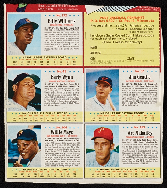 1963 Post Cereal Baseball Near Set in Complete or Partial Panels Plus Album (55 Panels – 296 Cards)