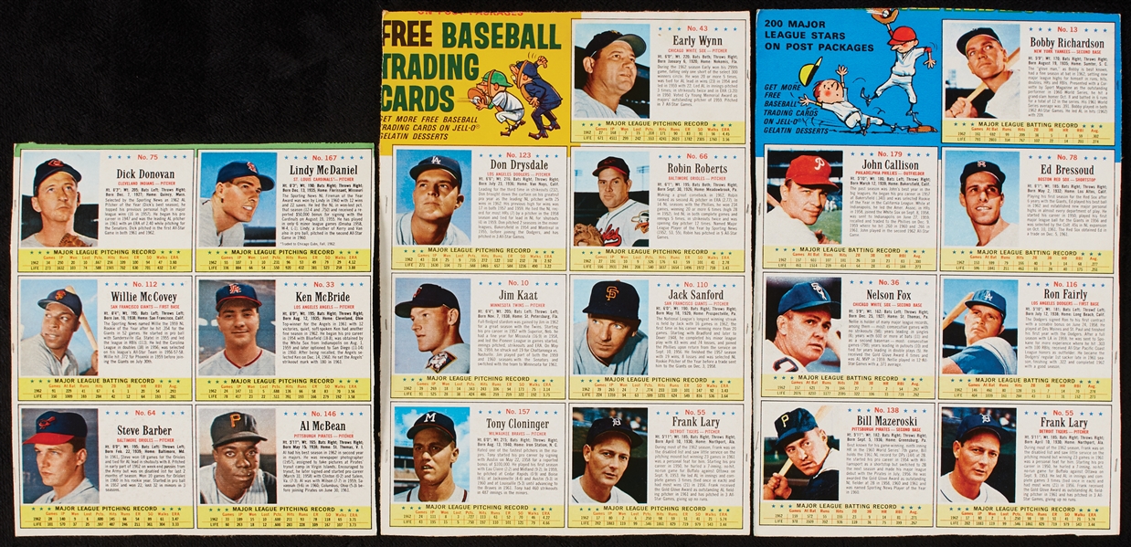1963 Post Cereal Baseball Near Set in Complete or Partial Panels Plus Album (55 Panels – 296 Cards)