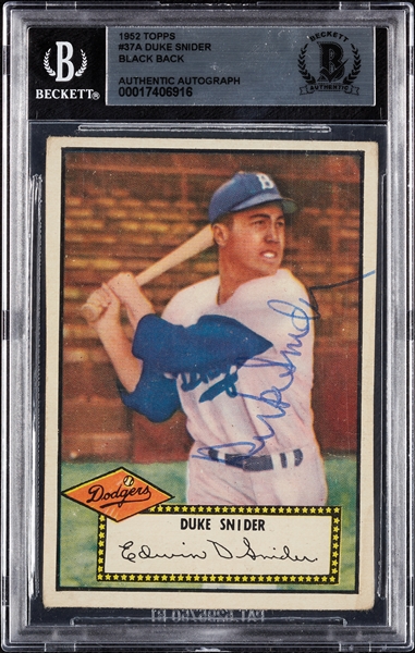 Duke Snider Signed 1952 Topps No. 37 (BAS)