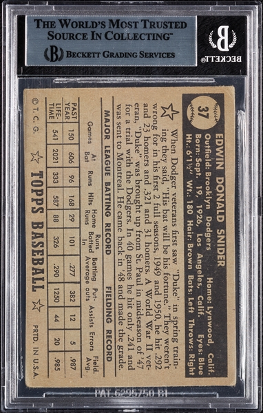 Duke Snider Signed 1952 Topps No. 37 (BAS)