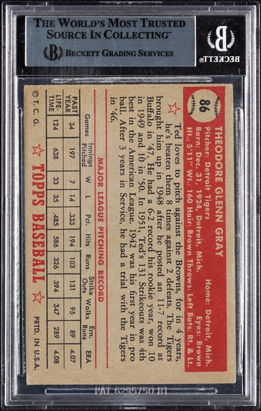 Ted Gray Signed 1952 Topps No. 86 (BAS)