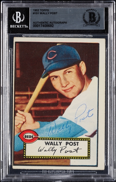 Wally Post Signed 1952 Topps No. 151 (BAS)