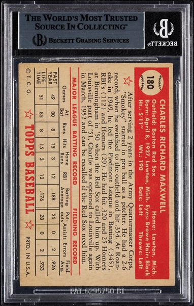 Charley Maxwell Signed 1952 Topps No. 180 (BAS)