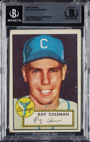 Ray Coleman Signed 1952 Topps No. 211 (BAS)