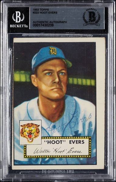 Hoot Evers Signed 1952 Topps No. 222 (BAS)